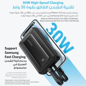 Anker Zolo Power Bank, 10,000mAh 35W Max Fast Portable Charger with Built-in dual USB-C Cables, USB-C&A, Battery Pack for iPhone 17/16 Series, MacBook, Galaxy - Black - Image 4