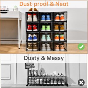 12 Pack Large Shoe Storage Box, Clear Shoe Storage Organizer with Magnetic Door, Stackable,Shoe Containers For Display Sneakers, Easy Assembly, Fit up to US Size 12, Transparent - Image 3