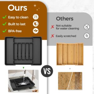 Extra Large Expandable Silverware Organizer, BPA-Free Food-Safe Cutlery Flatware Organizer, Kitchen Utensil Drawer Organizer, Adjustable Silverware Holder for Spoons Forks Knives, Black - Image 3