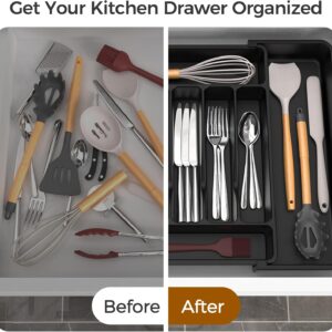Extra Large Expandable Silverware Organizer, BPA-Free Food-Safe Cutlery Flatware Organizer, Kitchen Utensil Drawer Organizer, Adjustable Silverware Holder for Spoons Forks Knives, Black - Image 4