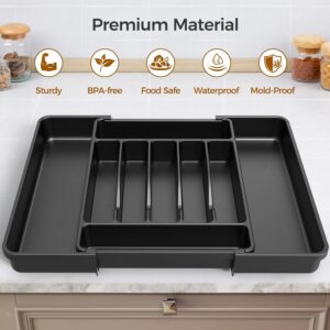 Extra Large Expandable Silverware Organizer, BPA-Free Food-Safe Cutlery Flatware Organizer, Kitchen Utensil Drawer Organizer, Adjustable Silverware Holder for Spoons Forks Knives, Black - Image 6