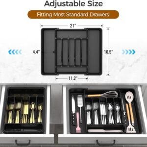 Extra Large Expandable Silverware Organizer, BPA-Free Food-Safe Cutlery Flatware Organizer, Kitchen Utensil Drawer Organizer, Adjustable Silverware Holder for Spoons Forks Knives, Black - Image 7