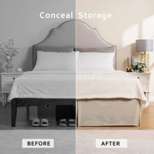 Pleated Waffle Weave Bed Skirt, Tailored Dust Ruffle 12 Inch Drop Easy Fit, Machine Washable,No Split Corners (Beige, Queen - 12" Drop) - Image 3