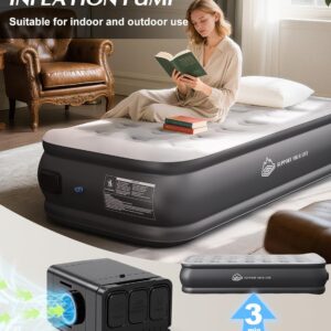 JUITOY Twin Air Mattress with Built in Pump, 18" Upgraded One-Touch Inflatable Airbed for Home, Camping Guests, Portable Blow Up Mattress, 440lbs Capacity - Image 4