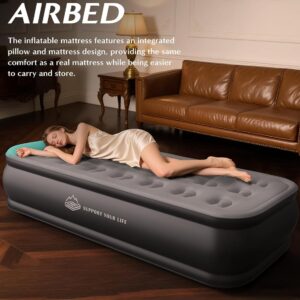JUITOY Twin Air Mattress with Built in Pump, 18" Upgraded One-Touch Inflatable Airbed for Home, Camping Guests, Portable Blow Up Mattress, 440lbs Capacity - Image 2