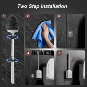 Sellemer Toilet Brush and Holder Set - Flexible Toilet Bowl Brush Head with Silicone Bristles, Compact Size for Storage and Organization, Ventilation Slots Base (1 Pack, Silver) - Image 3