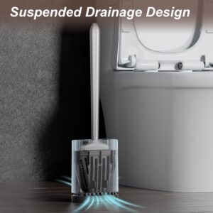 Sellemer Toilet Brush and Holder Set - Flexible Toilet Bowl Brush Head with Silicone Bristles, Compact Size for Storage and Organization, Ventilation Slots Base (1 Pack, Silver) - Image 4