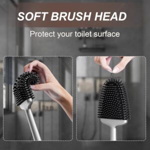 Sellemer Toilet Brush and Holder Set - Flexible Toilet Bowl Brush Head with Silicone Bristles, Compact Size for Storage and Organization, Ventilation Slots Base (1 Pack, Silver) - Image 5
