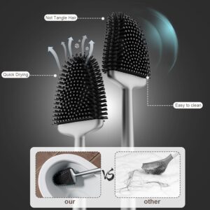 Sellemer Toilet Brush and Holder Set - Flexible Toilet Bowl Brush Head with Silicone Bristles, Compact Size for Storage and Organization, Ventilation Slots Base (1 Pack, Silver) - Image 6