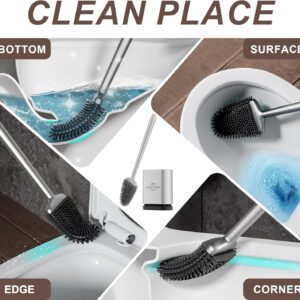 Sellemer Toilet Brush and Holder Set - Flexible Toilet Bowl Brush Head with Silicone Bristles, Compact Size for Storage and Organization, Ventilation Slots Base (1 Pack, Silver) - Image 7