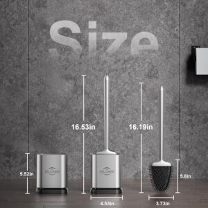 Sellemer Toilet Brush and Holder Set - Flexible Toilet Bowl Brush Head with Silicone Bristles, Compact Size for Storage and Organization, Ventilation Slots Base (1 Pack, Silver) - Image 8