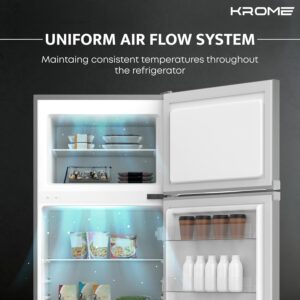 KROME 270L Gross, Double Door Top Mounted Refrigerator with Uniform Air Flow System,De Frost,Powerfull Cooling,Energy Efficient,Adjustable Storage,INOX color,10 Year Compressor Warranty-KR-RDC 270IH - Image 3