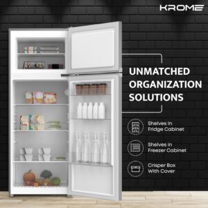 KROME 270L Gross, Double Door Top Mounted Refrigerator with Uniform Air Flow System,De Frost,Powerfull Cooling,Energy Efficient,Adjustable Storage,INOX color,10 Year Compressor Warranty-KR-RDC 270IH - Image 4