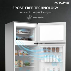 KROME 270L Gross, Double Door Top Mounted Refrigerator with Uniform Air Flow System,De Frost,Powerfull Cooling,Energy Efficient,Adjustable Storage,INOX color,10 Year Compressor Warranty-KR-RDC 270IH - Image 5