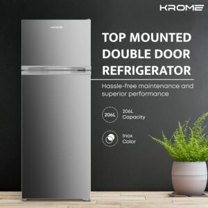 KROME 270L Gross, Double Door Top Mounted Refrigerator with Uniform Air Flow System,De Frost,Powerfull Cooling,Energy Efficient,Adjustable Storage,INOX color,10 Year Compressor Warranty-KR-RDC 270IH - Image 6