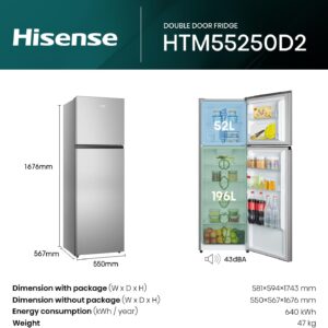 Hisense HTM55250D2, 328 Litres Top Mount Refrigerator, No Frost Technology, Big Door Balcony, LED Interior Light, Multi Air Flow, 90°Door Design, Silver - Image 9