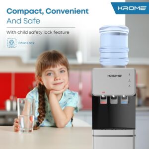 Krome Top Loading Water Dispenser, Hot, Cold & Normal Water, Floor Standing, Made with Stainless Steel Tank & Food-Grade Silicone Gel Tube, Child Lock for Hot Water, Silver & Black KR-WDTL 3TB - Image 3