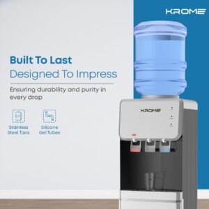 Krome Top Loading Water Dispenser, Hot, Cold & Normal Water, Floor Standing, Made with Stainless Steel Tank & Food-Grade Silicone Gel Tube, Child Lock for Hot Water, Silver & Black KR-WDTL 3TB - Image 4