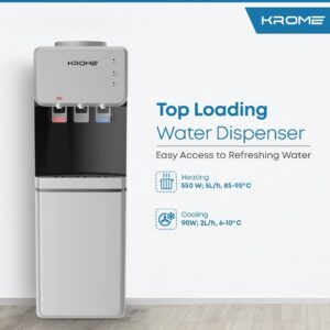 Krome Top Loading Water Dispenser, Hot, Cold & Normal Water, Floor Standing, Made with Stainless Steel Tank & Food-Grade Silicone Gel Tube, Child Lock for Hot Water, Silver & Black KR-WDTL 3TB - Image 6