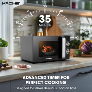 KROME Microwave Oven, 20L Capacity, 700W Output, 5 Power Levels, 35 Minute Timer, Cooking End Signal, Grey Painted Cavity, Black Color| KR-MW20MM - Image 3