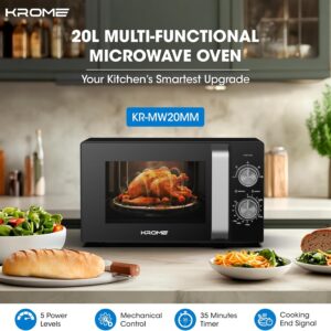 KROME Microwave Oven, 20L Capacity, 700W Output, 5 Power Levels, 35 Minute Timer, Cooking End Signal, Grey Painted Cavity, Black Color| KR-MW20MM - Image 7