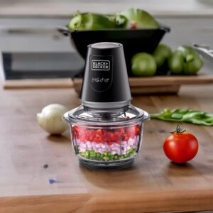BLACK+DECKER Multi-Function Glass Chopper & Mincer, 400W, XXL 1.2L Bowl, 4-Blade System, Pulse Speed for Precision, Ice Crushing, Compact Sleek Black Design, Easy to Clean, Black - GC400-B5 - Image 2