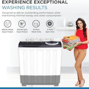 Krome Twin Tub Semi-Automatic Washing Machine, Powerful Wash With Mechanical Wash Timer, Intuitive Control, Durable Aluminium Spin Motor, 460W Wash And 200W Spin Input Power 15 kg KR-WSA150K White - Image 3