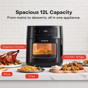 nutricook 12L Air Fryer Oven with Rotisserie, TwinCrisp Top & Bottom Heating, 10 Cooking Programs, Ceramic-Coated Trays, SS304 Accessories, Family Size Capacity, Removable Door, Easy Clean, Black/ Silver 12 L 1900 W NC-AFO330 Black - Image 4