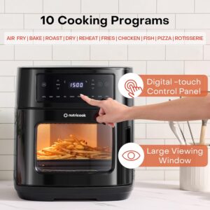nutricook 12L Air Fryer Oven with Rotisserie, TwinCrisp Top & Bottom Heating, 10 Cooking Programs, Ceramic-Coated Trays, SS304 Accessories, Family Size Capacity, Removable Door, Easy Clean, Black/ Silver 12 L 1900 W NC-AFO330 Black - Image 6