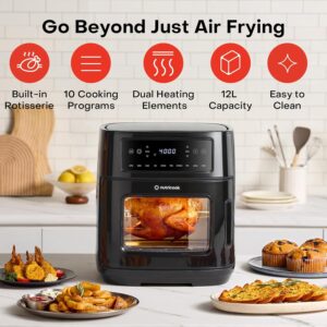 nutricook 12L Air Fryer Oven with Rotisserie, TwinCrisp Top & Bottom Heating, 10 Cooking Programs, Ceramic-Coated Trays, SS304 Accessories, Family Size Capacity, Removable Door, Easy Clean, Black/ Silver 12 L 1900 W NC-AFO330 Black - Image 9
