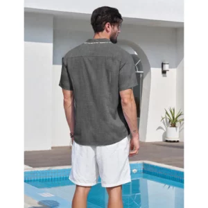 MAGCOMSEN Mens Linen Look Button Down Shirt Short Sleeve Casual Breathable Summer Beach Wedding Vacation Daily - Image 3