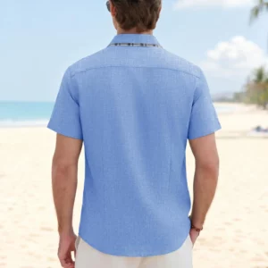 MAGCOMSEN Mens Linen Look Button Down Shirt Short Sleeve Casual Breathable Summer Beach Wedding Vacation Daily - Image 7