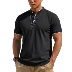 Summer Short Sleeve Henley Shirt Men Button Polo Shirts Classic Collarless T-Shirts for Men Luxury Breathable Hiking T-shirt Gym - Image 8