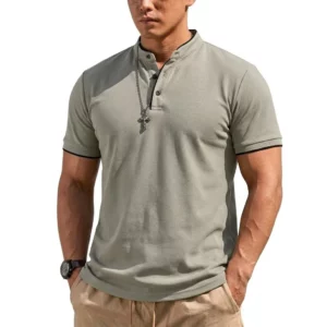 Summer Short Sleeve Henley Shirt Men Button Polo Shirts Classic Collarless T-Shirts for Men Luxury Breathable Hiking T-shirt Gym - Image 6