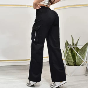 Women's Casual Cargo Pants Multi-Pocket Side Stripe Sports Style Button Waist Loose Daily Wear Versatile Stylish Long Trousers - Image 8