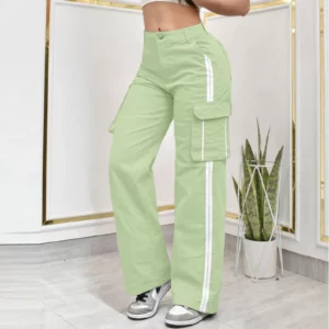 Women's Casual Cargo Pants Multi-Pocket Side Stripe Sports Style Button Waist Loose Daily Wear Versatile Stylish Long Trousers - Image 5