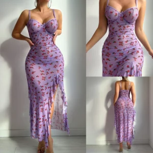 Slim Slit Sleepwear Butterfly Printed Dress Evening Relaxation Dress L M Casual Evening Dress Comfortable Sleepwear - Image 2