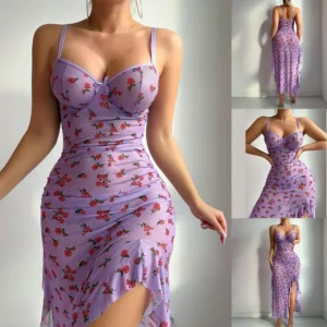 Slim Slit Sleepwear Butterfly Printed Dress Evening Relaxation Dress L M Casual Evening Dress Comfortable Sleepwear - Image 8