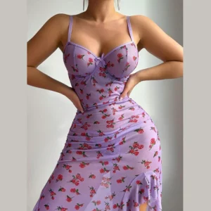 Slim Slit Sleepwear Butterfly Printed Dress Evening Relaxation Dress L M Casual Evening Dress Comfortable Sleepwear - Image 5