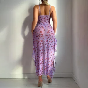Slim Slit Sleepwear Butterfly Printed Dress Evening Relaxation Dress L M Casual Evening Dress Comfortable Sleepwear - Image 4