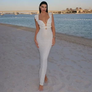 Cryptographic Elegant Tie Detail Sexy Cut Out Backless Dress Party Club Outfits Summer See Through Sleeveless Women Dresse Robes - Image 2