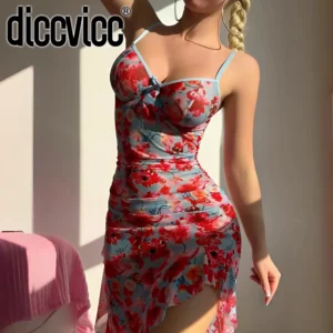 Diccvicc Women Long Dress Print Floral Fancy Underwear High Slit Babydoll Nightgown Sexy Bra Home Wear Intimate Female Clothing - Image 1