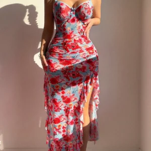 Diccvicc Women Long Dress Print Floral Fancy Underwear High Slit Babydoll Nightgown Sexy Bra Home Wear Intimate Female Clothing - Image 3