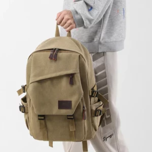 Fashion Retro Men Backpack College Students Schoolbag Laptop Rucksack Canvas Two-shoulder Bag Large Capacity Outdoor Travel Bag - Image 2