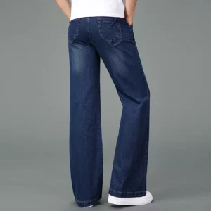 New Men's 2024 Summer Thin Light Weight Wide-Leg Straight Jeans Big Size Business Casual Flare Pants Black Blue High waist - Image 4