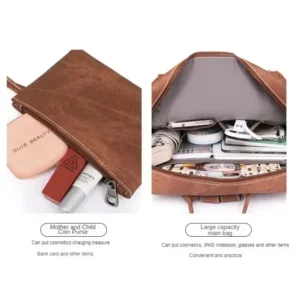 2025 New Women's PU Leather Waterproof Anti-theft Fashion Large Capacity Business Travel College Laptop Backpack Shoulder Bag - Image 6