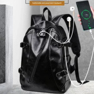 soft PU leather vintage casual backpack for men large capacity travel backpack male laptop shoulder bag waterproof work backpack - Image 5