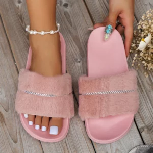Women's cute and fashionable summer non-slip plush slippers with rhinestone decoration, casual and comfortable indoor slippers - Image 8