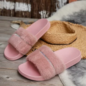 Women's cute and fashionable summer non-slip plush slippers with rhinestone decoration, casual and comfortable indoor slippers - Image 6