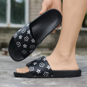 Men's Fashion Slippers Color-blocked Round Toe Heel Wearable Lightweight Anti-slip Quick-drying Classic One-shoulder Slippers - Image 3